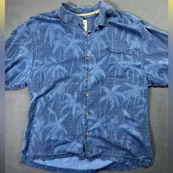Jamaica Jaxx 100% Silk Hawaiian Tropical Button Shirt Mens XL Blue Palms 1134 - Picture 1 of 8